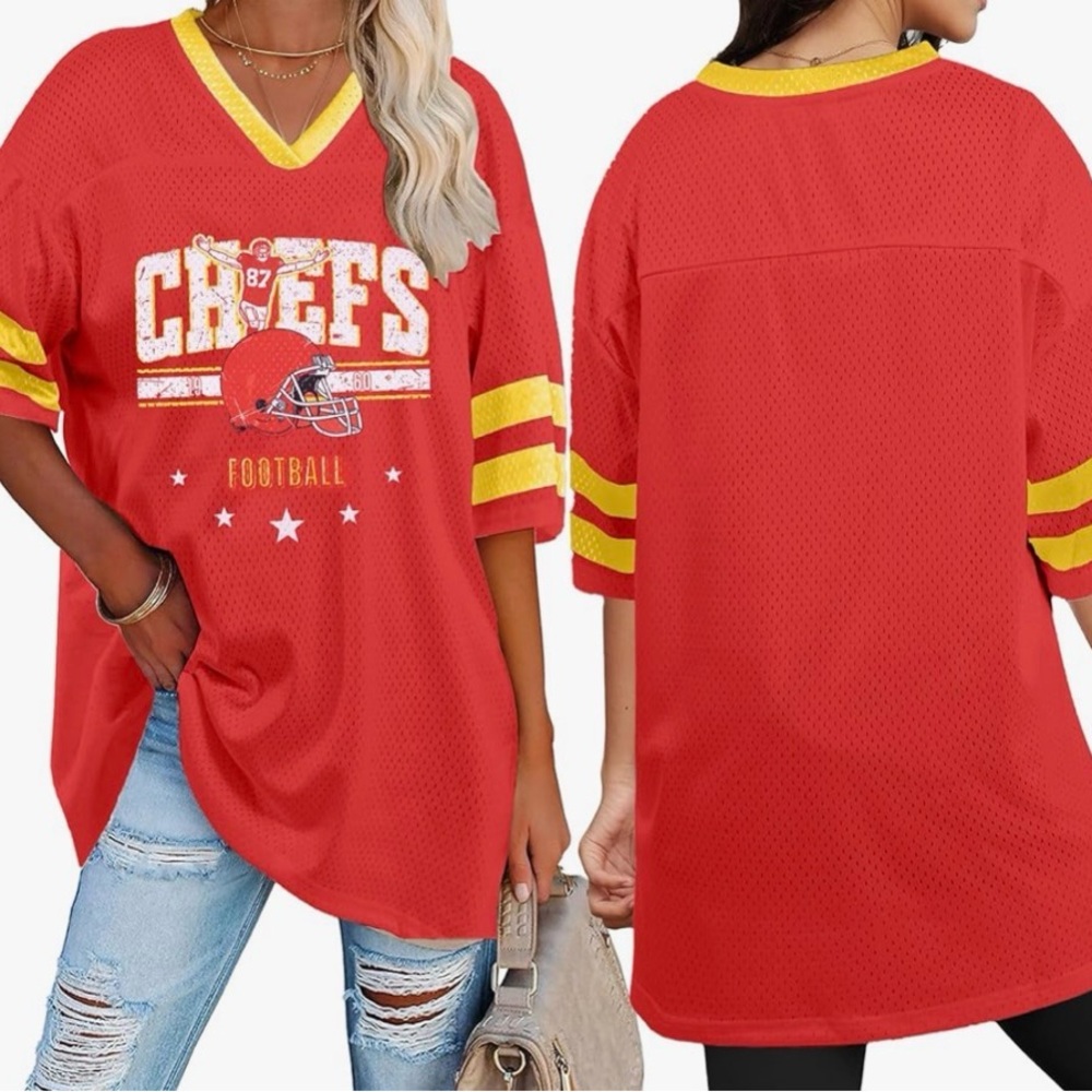 Red & Gold Chiefs Football oversized Mesh Jersey Top